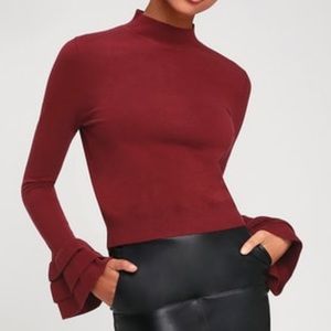 Black Swan burgundy ruffled sleeve sweater blouse